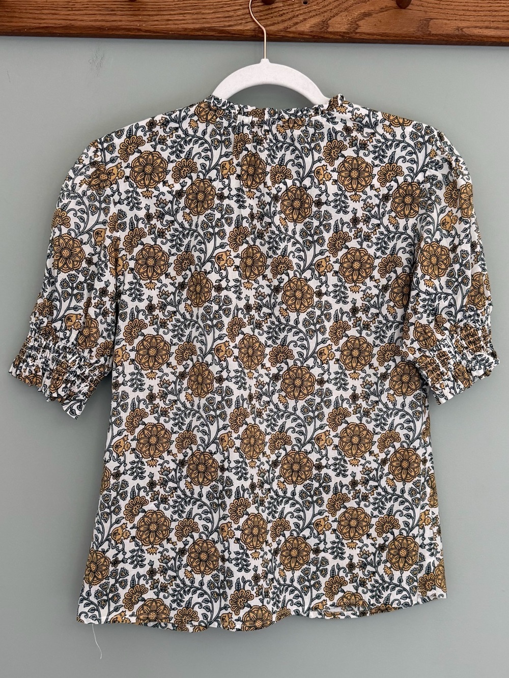 Downeast Boho Floral Print Puff Short Sleeve Button Down Blouse Top Cottagecore - Picture 8 of 12